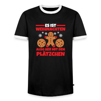 Santa Claus Christmas Christmas Party Cookies - Men's Ringer Shirt - black/white - Front - AI Model Female 172 light (172cm) & AI Model Male 178 light (178cm)