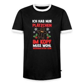 Santa Claus Christmas Christmas Party Cookies - Men's Ringer Shirt - black/white - Front - AI Model Female 172 light (172cm) & AI Model Male 178 light (178cm)