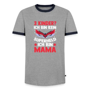 Mom of 3 children superheroine - Men's Ringer Shirt - grey/navy  - Front - AI Model Female 172 light (172cm) & AI Model Male 178 light (178cm)