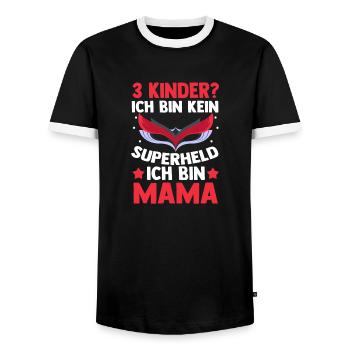 Mom of 3 children superheroine - Men's Ringer Shirt - black/white - Front - AI Model Female 172 light (172cm) & AI Model Male 178 light (178cm)