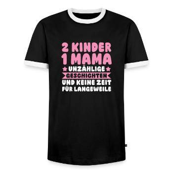 Mama Von 2 Kindern - Männer Kontrast-T-Shirt - Schwarz/Weiß - Vorne - AI Model Female 172 light (172cm) & AI Model Male 178 light (178cm)