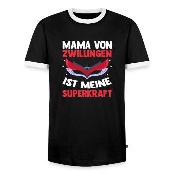 Mom of twins - Men's Ringer Shirt - black/white - Front - AI Model Female 172 light (172cm) & AI Model Male 178 light (178cm)