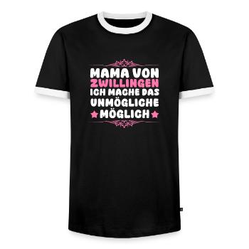 Mom of twins - Men's Ringer Shirt - black/white - Front - AI Model Female 172 light (172cm) & AI Model Male 178 light (178cm)