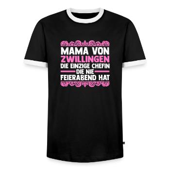 Mom of twins - Men's Ringer Shirt - black/white - Front - AI Model Female 172 light (172cm) & AI Model Male 178 light (178cm)