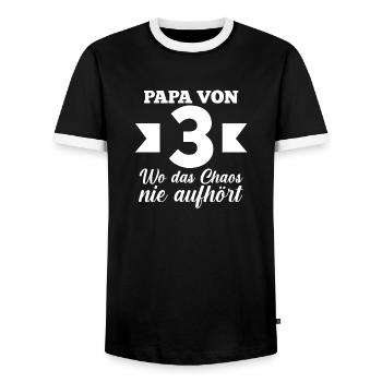 Dad of 3 children - Men's Ringer Shirt - black/white - Front - AI Model Female 172 light (172cm) & AI Model Male 178 light (178cm)