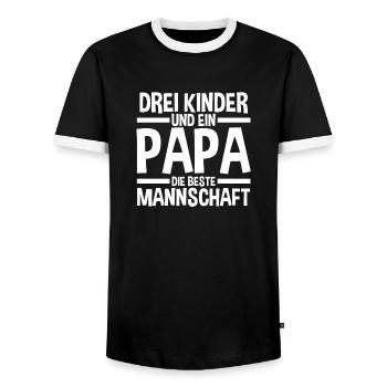 Dad of 3 children - Men's Ringer Shirt - black/white - Front - AI Model Female 172 light (172cm) & AI Model Male 178 light (178cm)