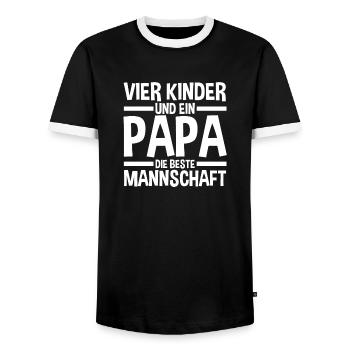 Dad of 4 children - Men's Ringer Shirt - black/white - Front - AI Model Female 172 light (172cm) & AI Model Male 178 light (178cm)