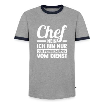 Team Leader Group Leader Team Leader Head of Department - Men's Ringer Shirt - grey/navy  - Front - AI Model Female 172 light (172cm) & AI Model Male 178 light (178cm)