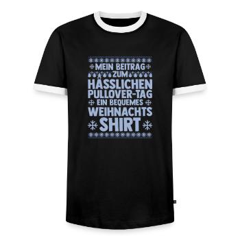 Santa Claus Christmas Ugly Christmas - Men's Ringer Shirt - black/white - Front - AI Model Female 172 light (172cm) & AI Model Male 178 light (178cm)