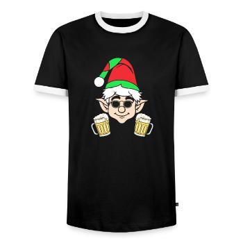 Santa Claus Christmas Elf Beer Christmas Elf - Men's Ringer Shirt - black/white - Front - AI Model Female 172 light (172cm) & AI Model Male 178 light (178cm)