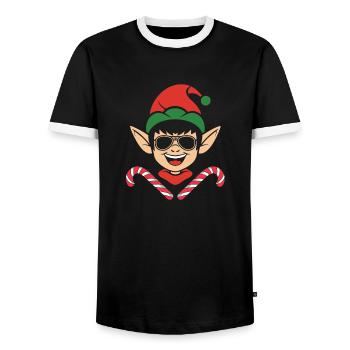 Santa Claus Christmas Elf Christmas Elf - Men's Ringer Shirt - black/white - Front - AI Model Female 172 light (172cm) & AI Model Male 178 light (178cm)