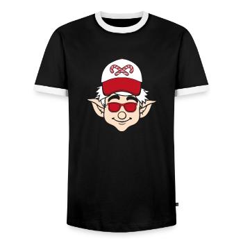 Santa Claus Christmas Elf Christmas Elf - Men's Ringer Shirt - black/white - Front - AI Model Female 172 light (172cm) & AI Model Male 178 light (178cm)