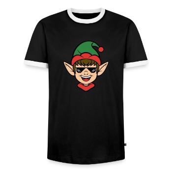 Santa Claus Christmas Elf Christmas Elf - Men's Ringer Shirt - black/white - Front - AI Model Female 172 light (172cm) & AI Model Male 178 light (178cm)