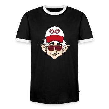 Santa Claus Christmas Elf Christmas Elf - Men's Ringer Shirt - black/white - Front - AI Model Female 172 light (172cm) & AI Model Male 178 light (178cm)
