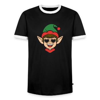 Santa Claus Christmas Elf Christmas Elf - Men's Ringer Shirt - black/white - Front - AI Model Female 172 light (172cm) & AI Model Male 178 light (178cm)
