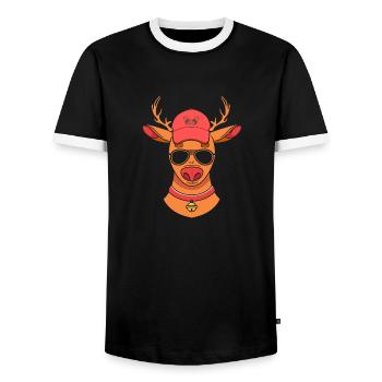 Santa Claus Christmas Reindeer - Men's Ringer Shirt - black/white - Front - AI Model Female 172 light (172cm) & AI Model Male 178 light (178cm)