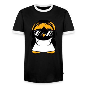 Pingouin DJ Fille Robe Femme Casque Lunettes de soleil - T-shirt contrasté Homme - noir/blanc - Devant - AI Model Female 172 light (172cm) & AI Model Male 178 light (178cm)