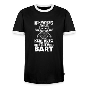 Bärtiger Biker Bartträger Motorradfahrer Motorrad - Männer Kontrast-T-Shirt - Schwarz/Weiß - Vorne - AI Model Female 172 light (172cm) & AI Model Male 178 light (178cm)