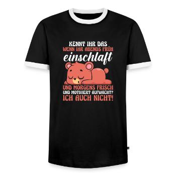 Lazy Late Riser Motivation Bear - Men's Ringer Shirt - black/white - Front - AI Model Female 172 light (172cm) & AI Model Male 178 light (178cm)