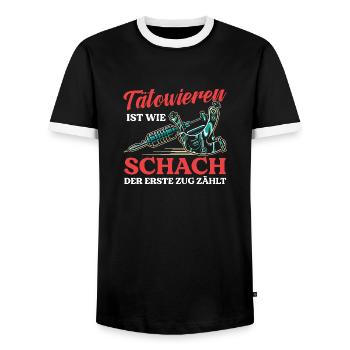 Tattoo Tattoo Studio Tattoo Artist - Men's Ringer Shirt - black/white - Front - AI Model Female 172 light (172cm) & AI Model Male 178 light (178cm)