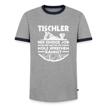 Schreiner Zimmermann Tischler - Männer Kontrast-T-Shirt - Grau/Navy  - Vorne - AI Model Female 172 light (172cm) & AI Model Male 178 light (178cm)