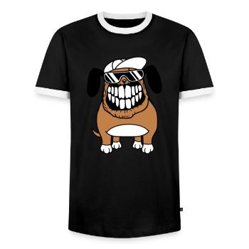 chien monstre méchant dangereux dents sourire sourire - T-shirt contrasté Homme - noir/blanc - Devant - AI Model Female 172 light (172cm) & AI Model Male 178 light (178cm)