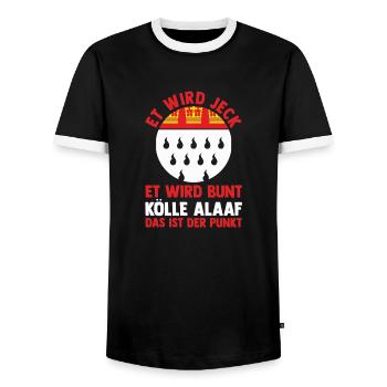 Kölle Alaaf Jecken Carnival Cologne Carnival - Men's Ringer Shirt - black/white - Front - AI Model Female 172 light (172cm) & AI Model Male 178 light (178cm)