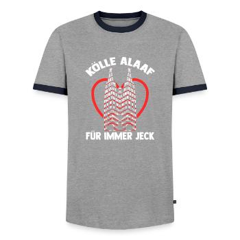 Kölle Alaaf Jecken Carnival Cologne Carnival - Men's Ringer Shirt - grey/navy  - Front - AI Model Female 172 light (172cm) & AI Model Male 178 light (178cm)