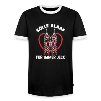 Kölle Alaaf Jecken Carnival Cologne Carnival - Men's Ringer Shirt - black/white - Front - AI Model Female 172 light (172cm) & AI Model Male 178 light (178cm)
