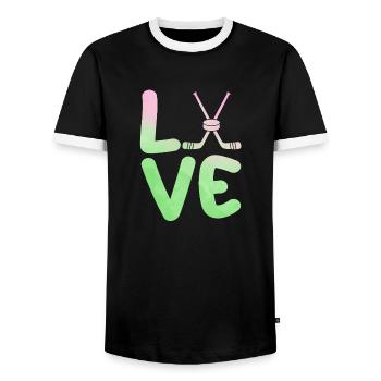 Joueurs de hockey sur glace Hockey sur glace - T-shirt contrasté Homme - noir/blanc - Devant - AI Model Female 172 light (172cm) & AI Model Male 178 light (178cm)