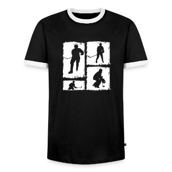 Hockey Players Hockey - Men's Ringer Shirt - black/white - Front - AI Model Female 172 light (172cm) & AI Model Male 178 light (178cm)