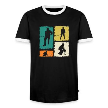 Hockey Players Hockey - Men's Ringer Shirt - black/white - Front - AI Model Female 172 light (172cm) & AI Model Male 178 light (178cm)