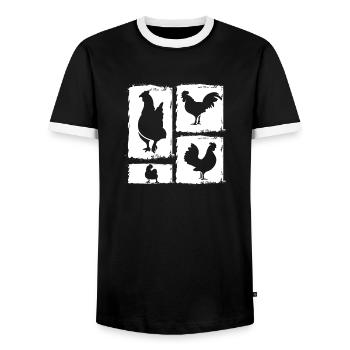 Chicken Rooster - Men's Ringer Shirt - black/white - Front - AI Model Female 172 light (172cm) & AI Model Male 178 light (178cm)