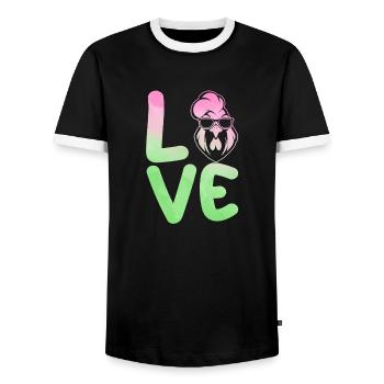 Chicken Rooster - Men's Ringer Shirt - black/white - Front - AI Model Female 172 light (172cm) & AI Model Male 178 light (178cm)