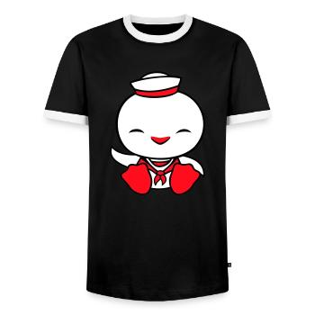 Duck sailor sailor sailor hat waving happily - Men's Ringer Shirt - black/white - Front - AI Model Female 172 light (172cm) & AI Model Male 178 light (178cm)