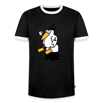 moewe_am_hafen_3c - Men's Ringer Shirt - black/white - Front - AI Model Female 172 light (172cm) & AI Model Male 178 light (178cm)