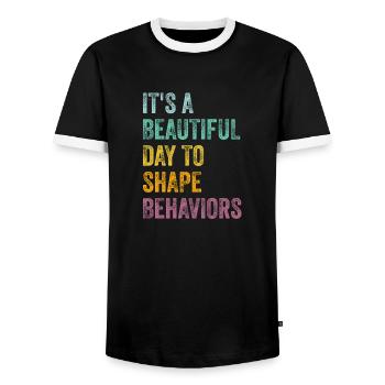 It's A Beautiful Day to Shape Behaviors Behavior - Men's Ringer Shirt - black/white - Front - AI Model Female 172 light (172cm) & AI Model Male 178 light (178cm)