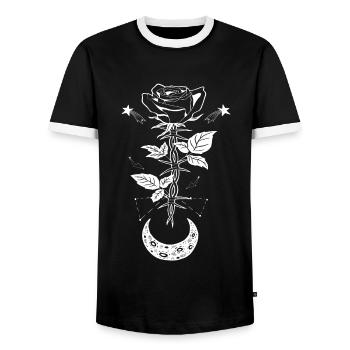 Gothic Witch Moon Rose Black Metal - Men's Ringer Shirt - black/white - Front - AI Model Female 172 light (172cm) & AI Model Male 178 light (178cm)
