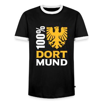 100% Dortmund (Adler) - Männer Kontrast-T-Shirt - Schwarz/Weiß - Vorne - AI Model Female 172 light (172cm) & AI Model Male 178 light (178cm)