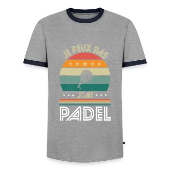 Je peux pas j'ai Padel - Idée Cadeau Padeliste - T-shirt contrasté Homme - gris/marine  - Devant - AI Model Female 172 light (172cm) & AI Model Male 178 light (178cm)