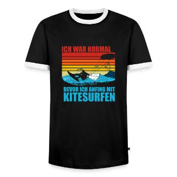 Ich War Normal Bevor Ich Anfing Mit Kitesurfen - Männer Kontrast-T-Shirt - Schwarz/Weiß - Vorne - AI Model Female 172 light (172cm) & AI Model Male 178 light (178cm)