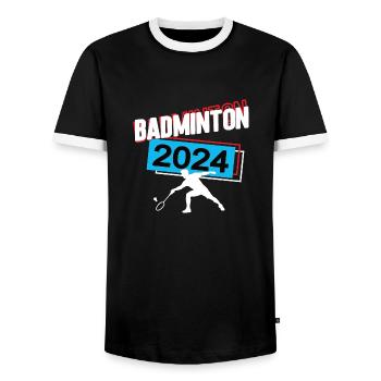 Badminton 2024 Badmintoner Badmintonspieler Spiel - Männer Kontrast-T-Shirt - Schwarz/Weiß - Vorne - AI Model Female 172 light (172cm) & AI Model Male 178 light (178cm)