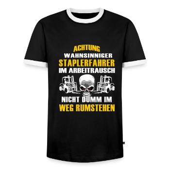 Staplerfahrer Stapler Gabelstapler Totenkopf - Männer Kontrast-T-Shirt - Schwarz/Weiß - Vorne - AI Model Female 172 light (172cm) & AI Model Male 178 light (178cm)
