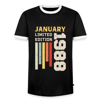 Janvier 1988 - Cadeau anniversaire Janvier 1988 - T-shirt contrasté Homme - noir/blanc - Devant - AI Model Female 172 light (172cm) & AI Model Male 178 light (178cm)