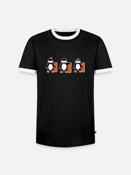 penguin holding snowboard - Men's Ringer Shirt - black/white