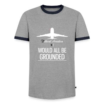 airplane - Men's Ringer Shirt - grey/navy  - Front - AI Model Female 172 light (172cm) & AI Model Male 178 light (178cm)