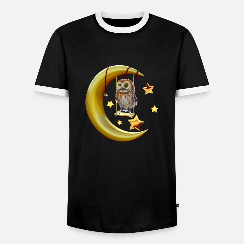 Mond-Eule - Männer Kontrast-T-Shirt - Schwarz/Weiß
