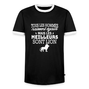 hommes naissent égaux mais les meilleurs sont lion - T-shirt contrasté Homme - noir/blanc - Devant - AI Model Female 172 light (172cm) & AI Model Male 178 light (178cm)