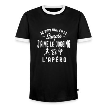 cadeau humour jogging et apéro - fille simple - T-shirt contrasté Homme - noir/blanc - Devant - AI Model Female 172 light (172cm) & AI Model Male 178 light (178cm)