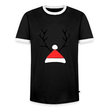 Chapeau de Noël avec bois - T-shirt contrasté Homme - noir/blanc - Devant - AI Model Female 172 light (172cm) & AI Model Male 178 light (178cm)